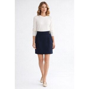 COACH Est.1941 Women's Mini Skirt 2 Wool Blend Navy Gold Button Side Zip Lined